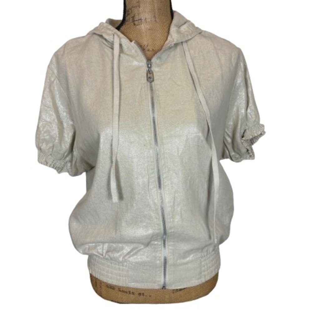 Miss Lili 100% Linen Puff Sleeve Hooded Jacket‎ Champagne Shimmer Plus Size 1X